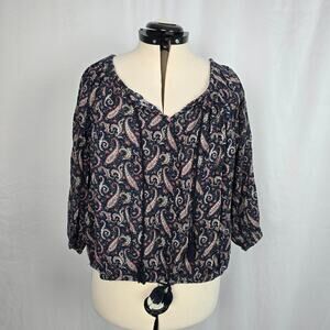 Denim & Supply Ralph Lauren Boho Top Women's M Blue Pink Paisley Long Sleeve
